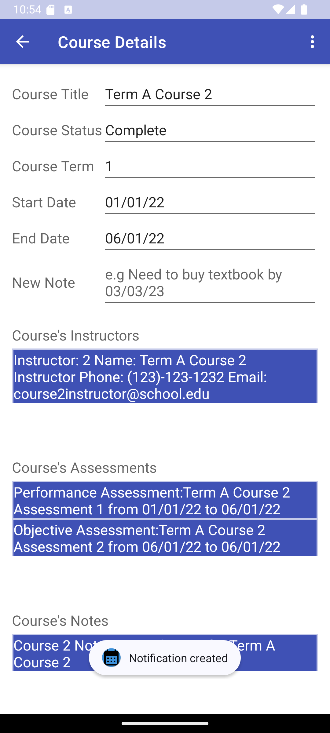 The system popup for sharing the course details