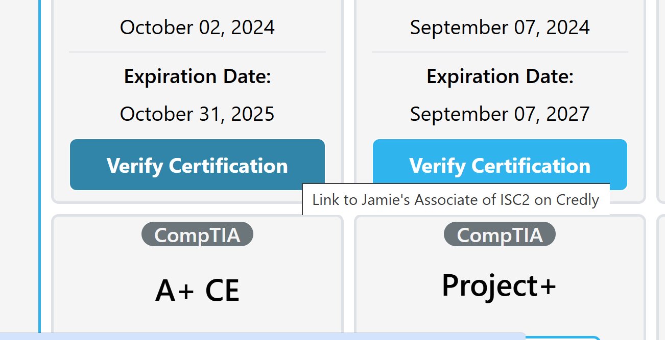 The tooltip for the link to verify a certification.