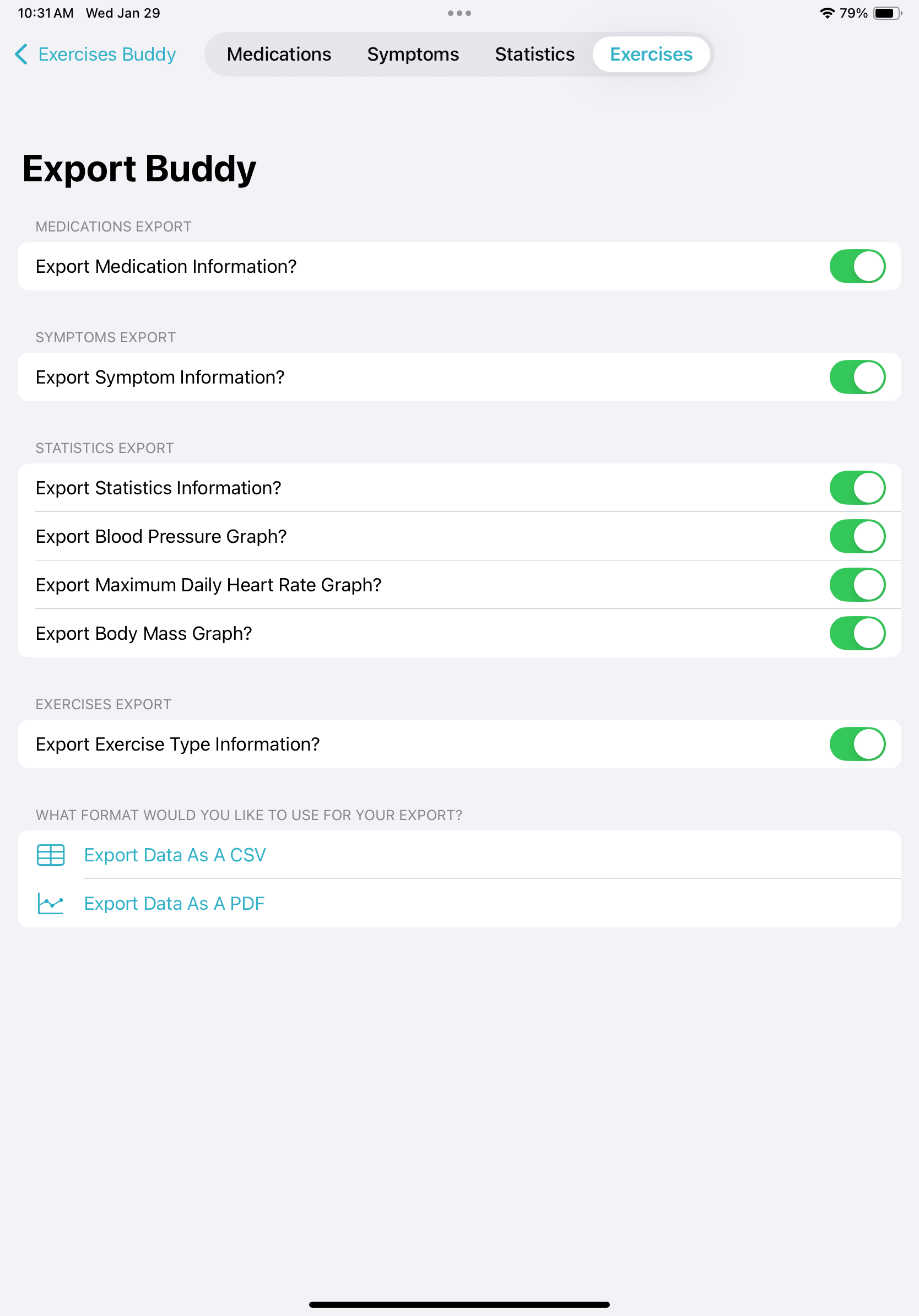 The export view with the iOS export popup.